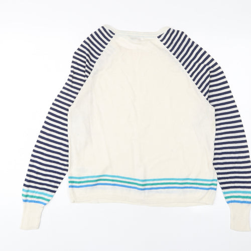 Klass Womens Beige Crew Neck Striped Viscose Pullover Jumper Size 4
