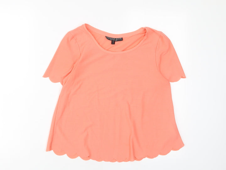 Topshop Womens Pink Polyester Cropped T-Shirt Size 8 Crew Neck - Lettuce Edging