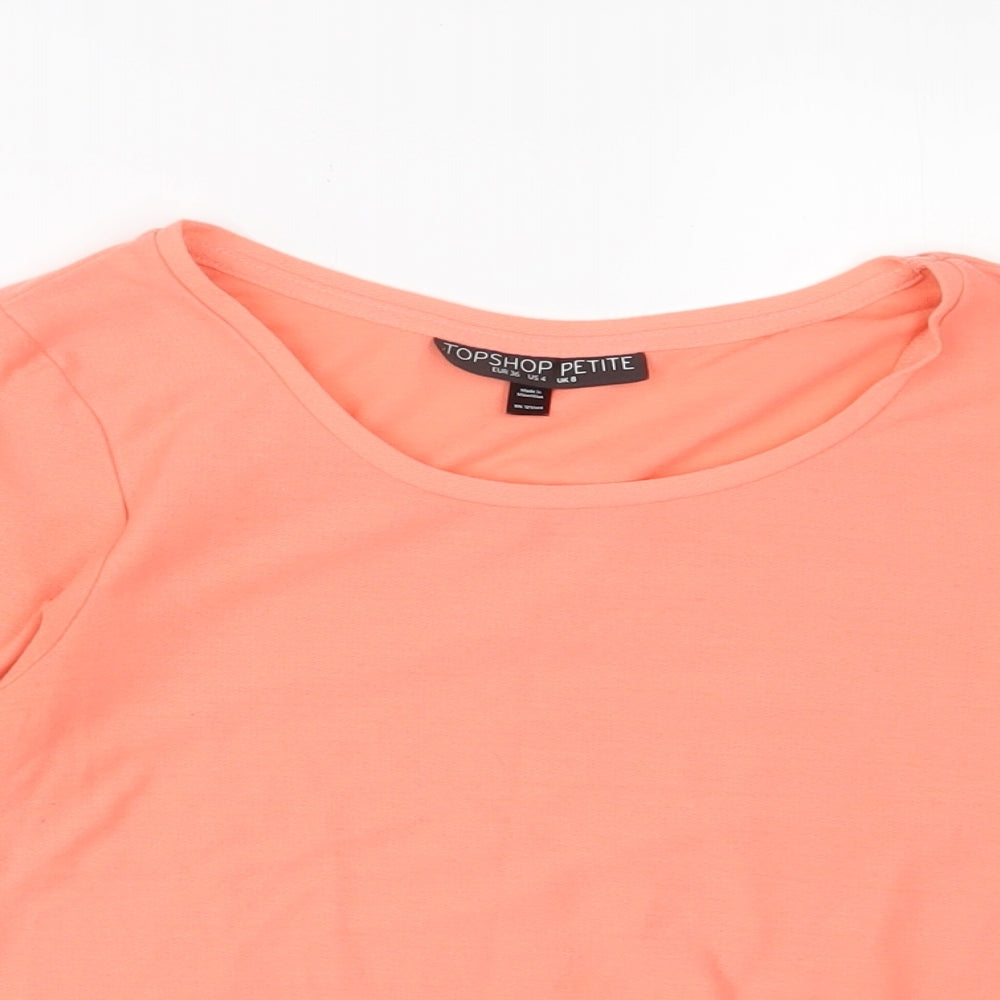 Topshop Womens Pink Polyester Cropped T-Shirt Size 8 Crew Neck - Lettuce Edging