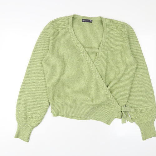Marks and Spencer Womens Green V-Neck Cotton Pullover Jumper Size S