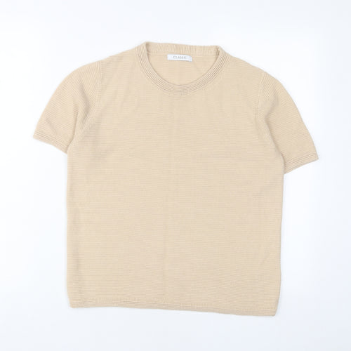 Classic Womens Beige Crew Neck Acrylic Pullover Jumper Size 10