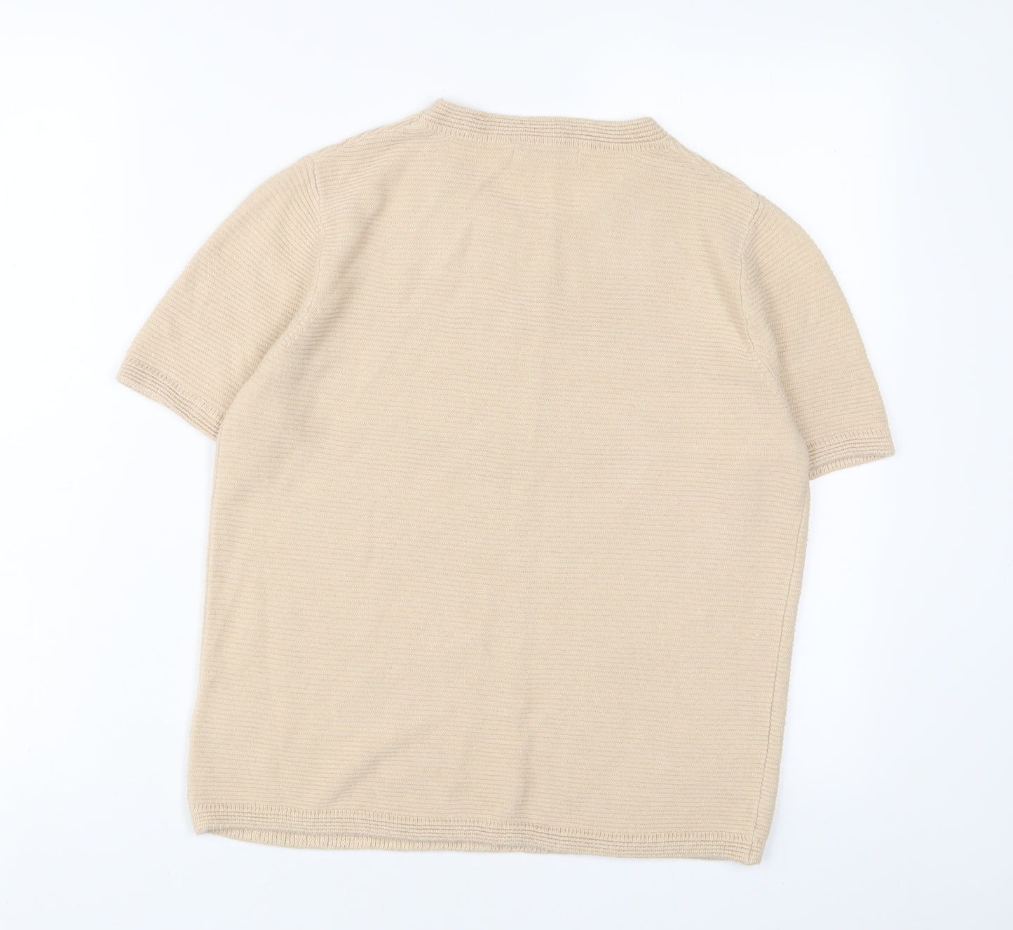 Classic Womens Beige Crew Neck Acrylic Pullover Jumper Size 10