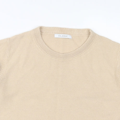 Classic Womens Beige Crew Neck Acrylic Pullover Jumper Size 10