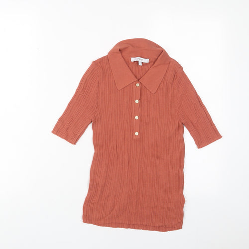 NEXT Womens Orange Viscose Basic Polo Size 8 Collared