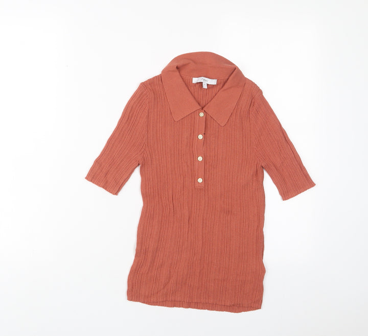 NEXT Womens Orange Viscose Basic Polo Size 8 Collared