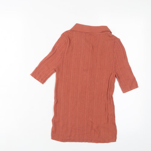 NEXT Womens Orange Viscose Basic Polo Size 8 Collared