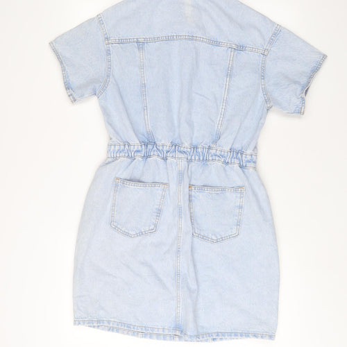 Denim & Co. Womens Blue Cotton A-Line Size S Collared Zip