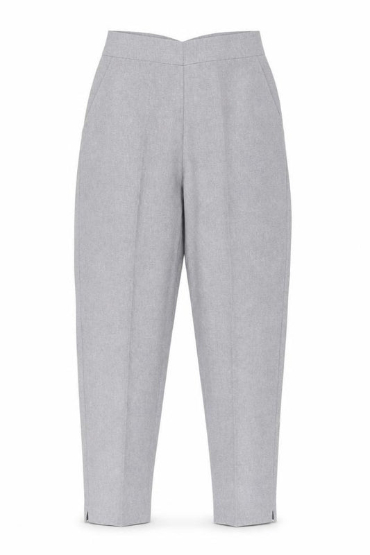 Front view of Emma Collection women’s blue polyester trousers, size UK 8, 28-inch leg regular