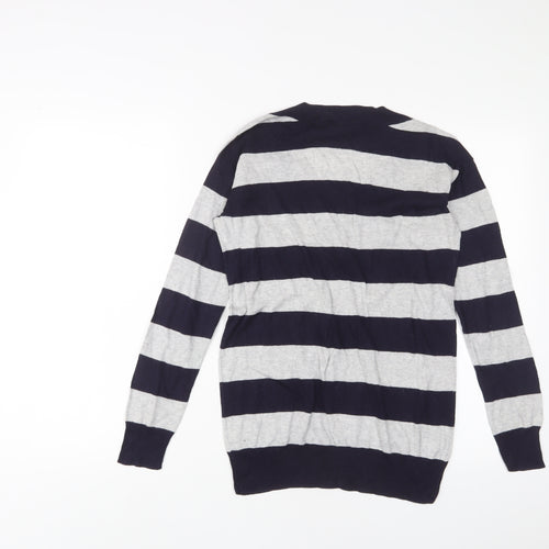 Gap Womens Blue V-Neck Striped Cotton Pullover Jumper Size XS