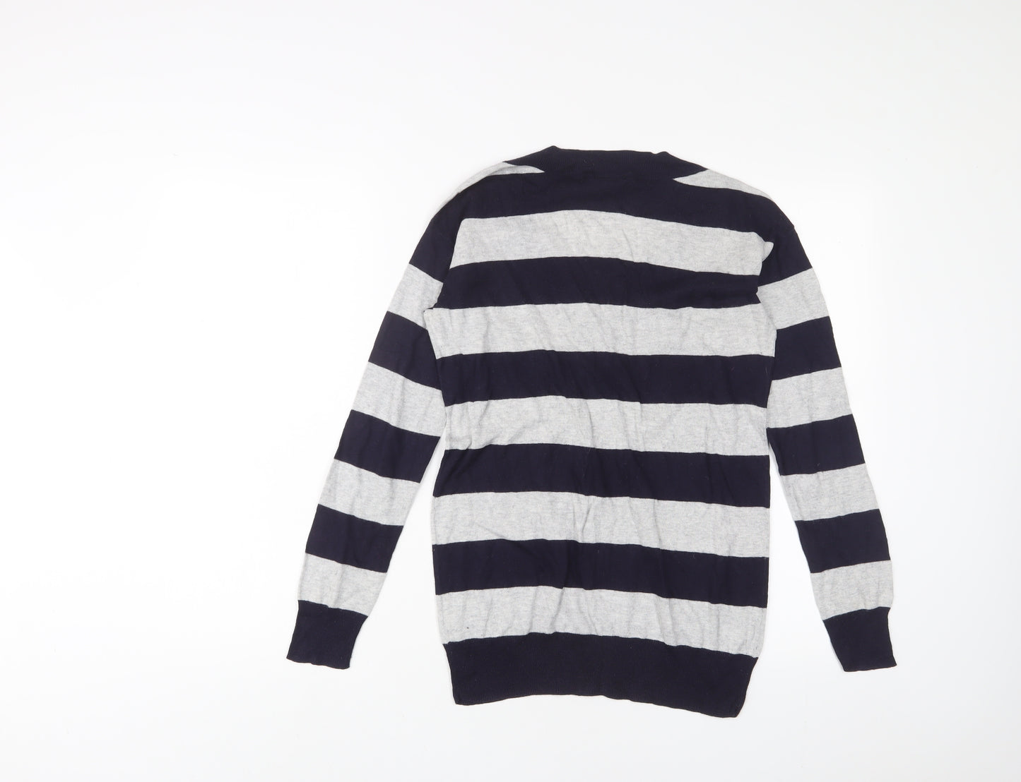 Gap Womens Blue V-Neck Striped Cotton Pullover Jumper Size XS