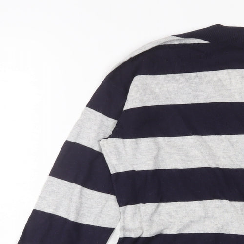 Gap Womens Blue V-Neck Striped Cotton Pullover Jumper Size XS