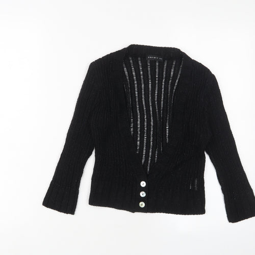 Exhibit Womens Black V-Neck Acrylic Cardigan Jumper Size S