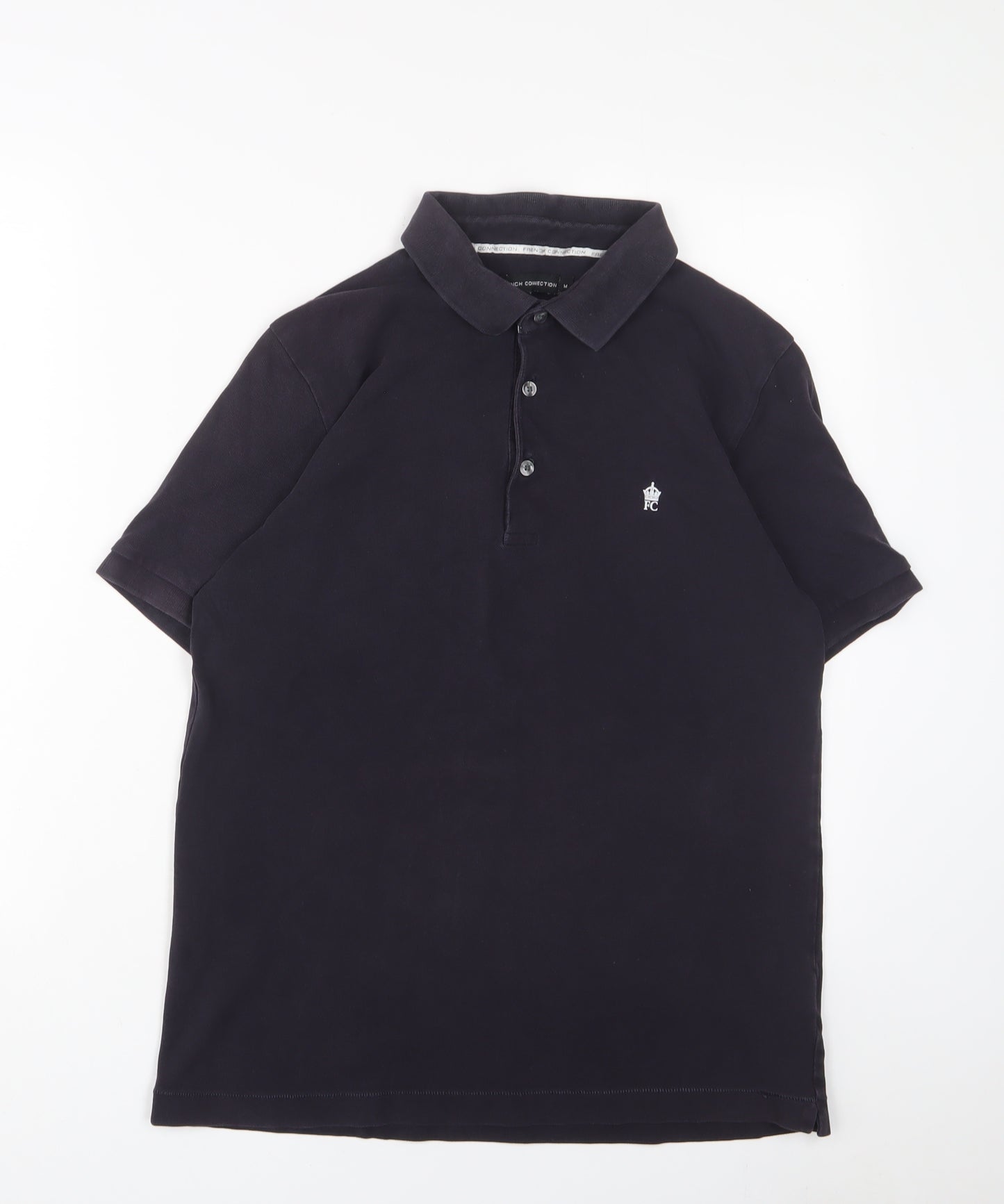 French Connection Mens Blue Cotton Polo Size M Collared Button