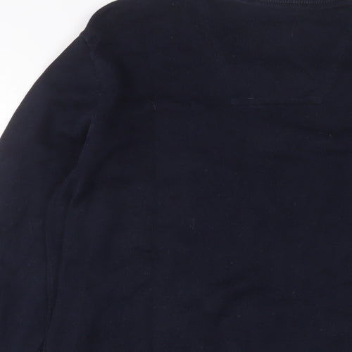 TOM TAILOR Mens Blue V-Neck Cotton Pullover Jumper Size M Long Sleeve