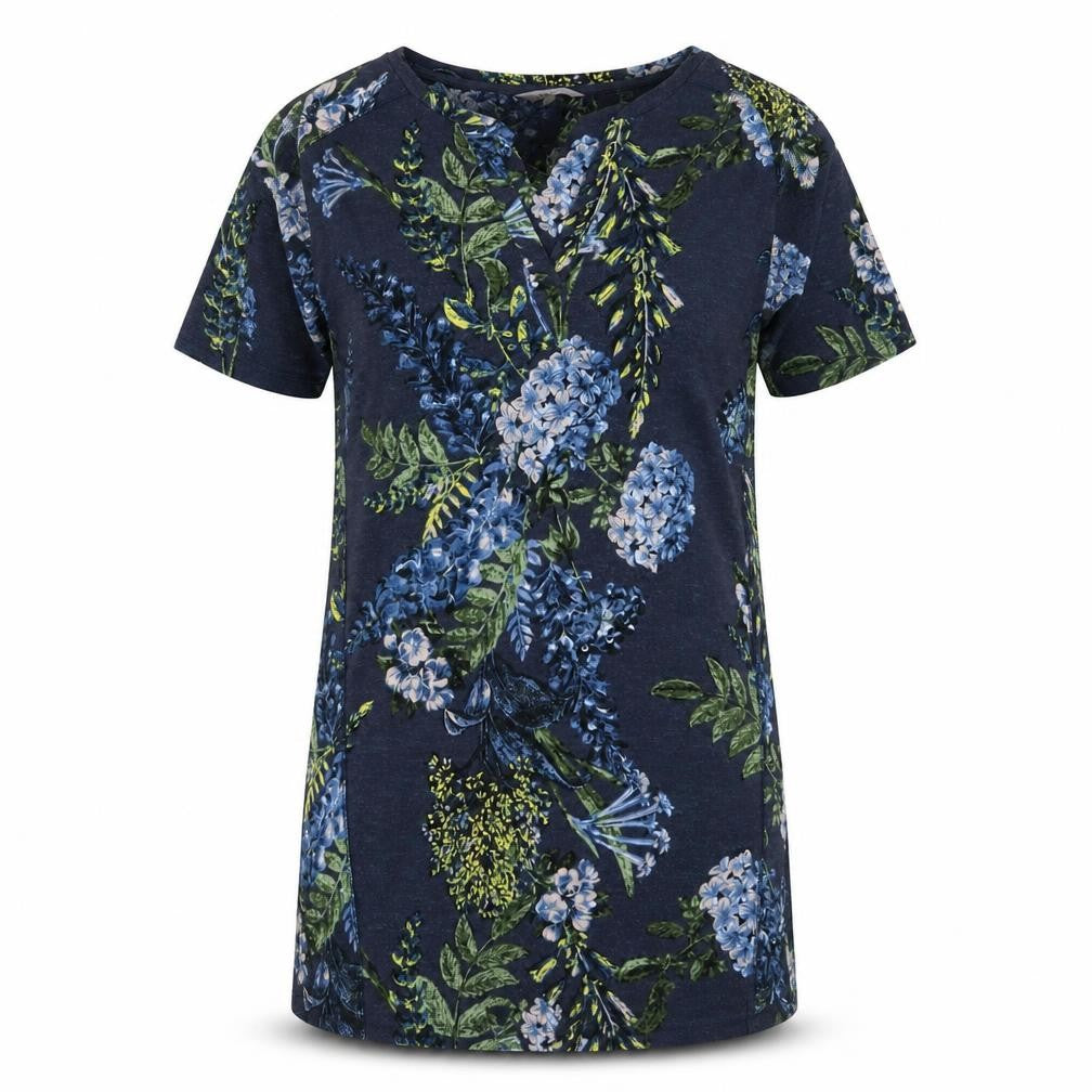 Front view of Next women’s blue floral polyester sheath, size UK 8, v-neck pullover