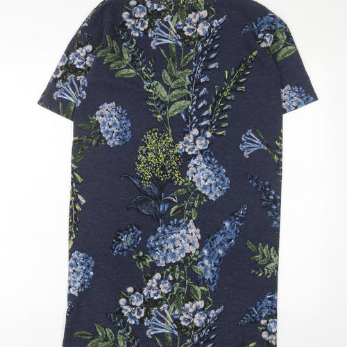 NEXT Womens Blue Floral Polyester Sheath Size 8 V-Neck Pullover