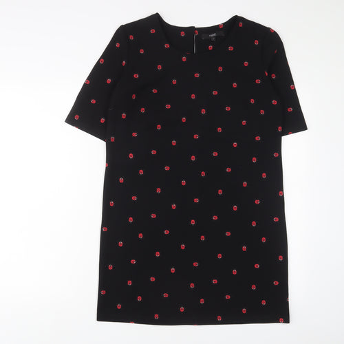 NEXT Womens Black Geometric Polyester Sheath Size 10 Boat Neck Button - Ladybirds