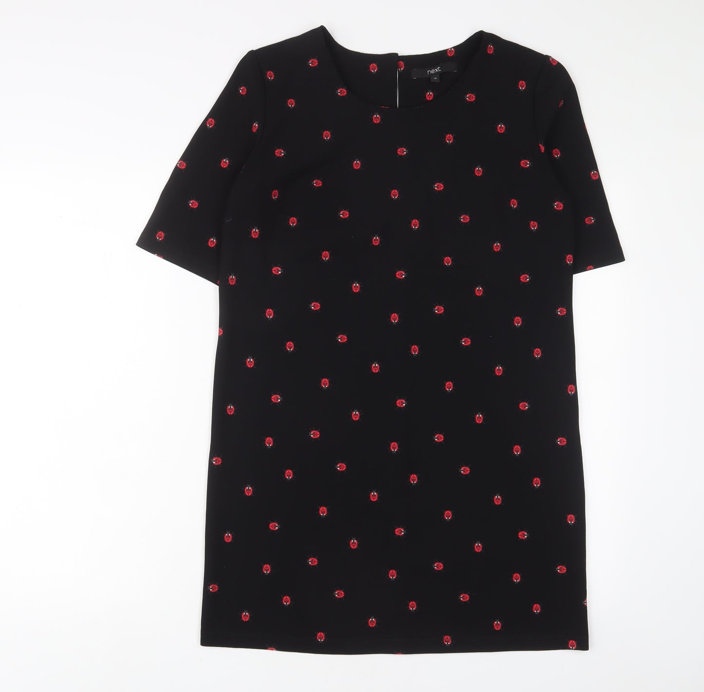 NEXT Womens Black Geometric Polyester Sheath Size 10 Boat Neck Button - Ladybirds