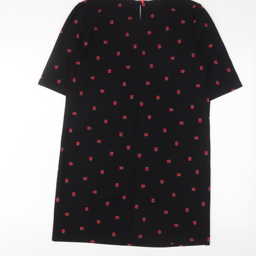 NEXT Womens Black Geometric Polyester Sheath Size 10 Boat Neck Button - Ladybirds