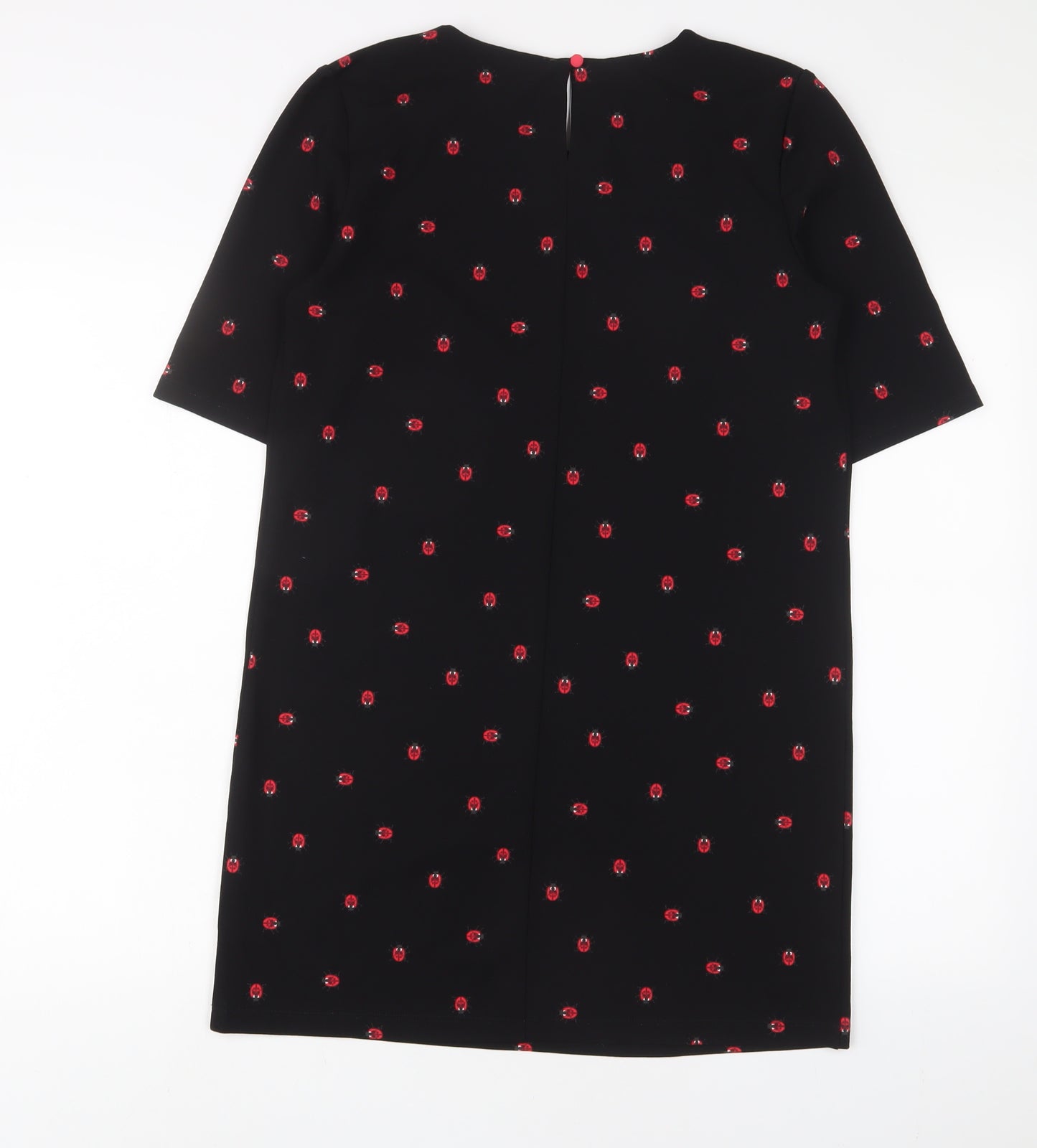 NEXT Womens Black Geometric Polyester Sheath Size 10 Boat Neck Button - Ladybirds