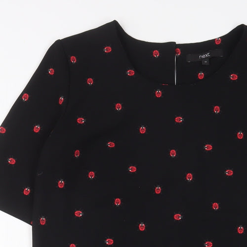 NEXT Womens Black Geometric Polyester Sheath Size 10 Boat Neck Button - Ladybirds