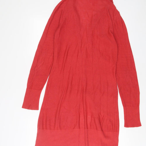 ELLE Womens Red V-Neck Cotton Cardigan Jumper Size M