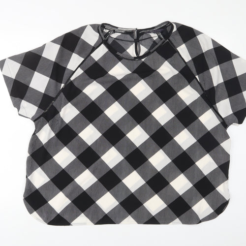 Marks and Spencer Womens Grey Plaid Polyester Basic T-Shirt Size 22 Crew Neck - Embroidered
