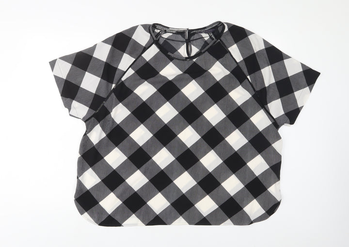 Marks and Spencer Womens Grey Plaid Polyester Basic T-Shirt Size 22 Crew Neck - Embroidered