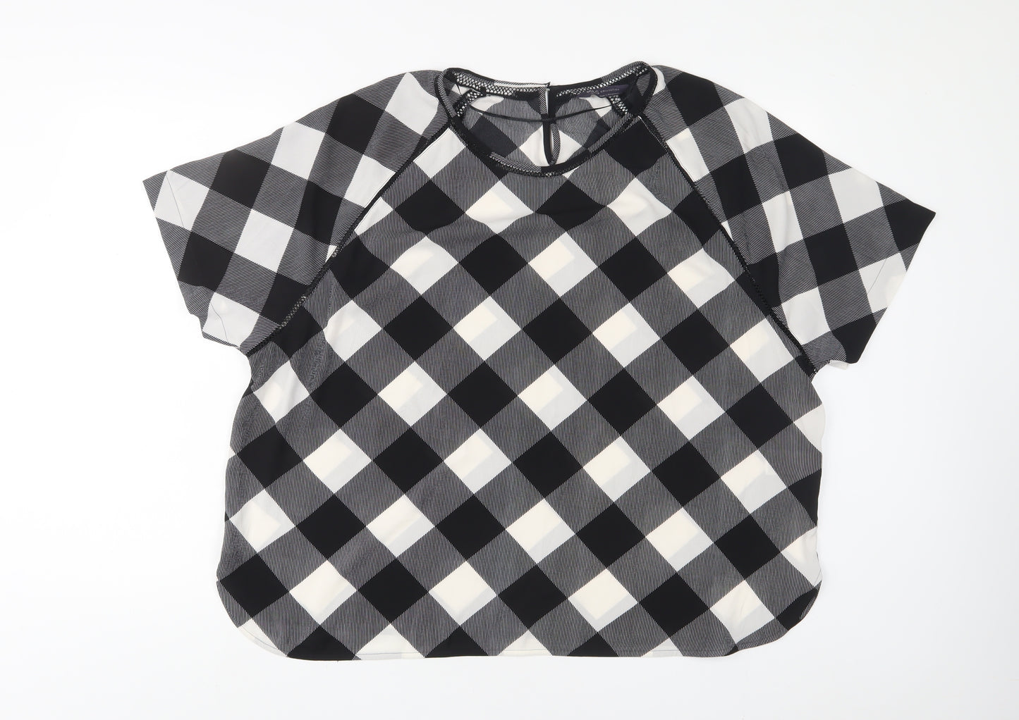 Marks and Spencer Womens Grey Plaid Polyester Basic T-Shirt Size 22 Crew Neck - Embroidered