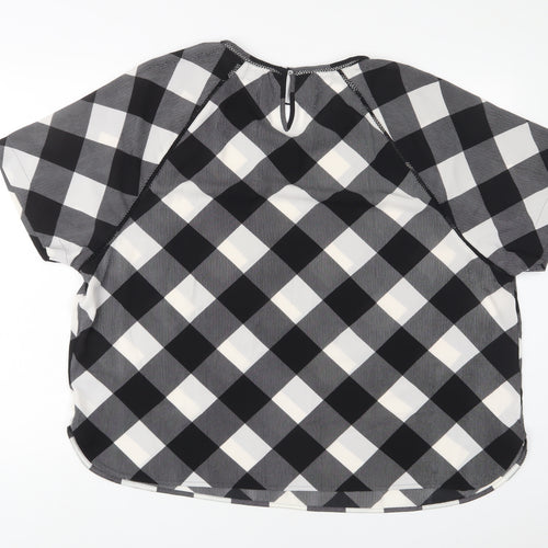 Marks and Spencer Womens Grey Plaid Polyester Basic T-Shirt Size 22 Crew Neck - Embroidered