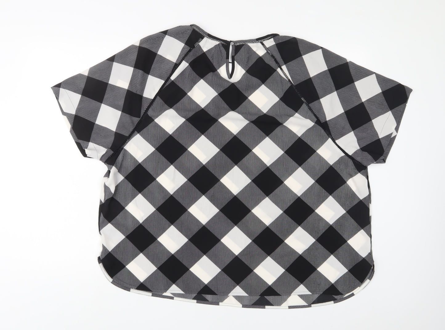 Marks and Spencer Womens Grey Plaid Polyester Basic T-Shirt Size 22 Crew Neck - Embroidered