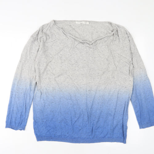 YAYA Womens Blue Cowl Neck Cotton Pullover Jumper Size M