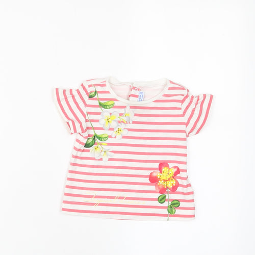 Mayoral Girls Pink Striped Cotton Basic T-Shirt Size 12 Months Crew Neck Snap