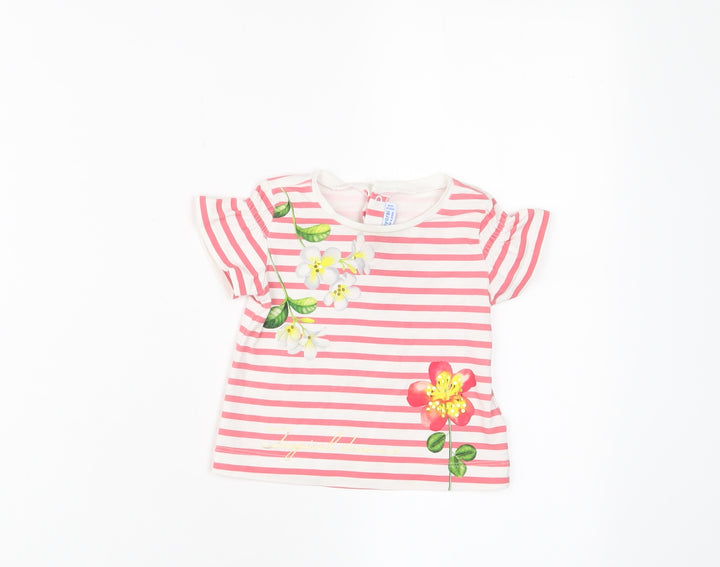 Mayoral Girls Pink Striped Cotton Basic T-Shirt Size 12 Months Crew Neck Snap