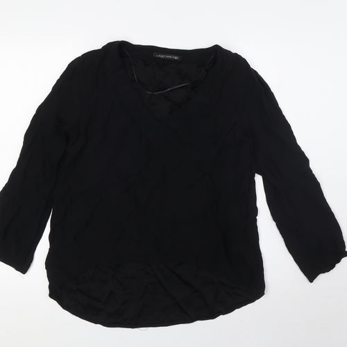 Zara Womens Black Viscose Basic Blouse Size M V-Neck