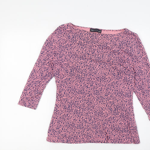 Marks and Spencer Womens Pink Animal Print Cotton Basic Blouse Size 12 Boat Neck