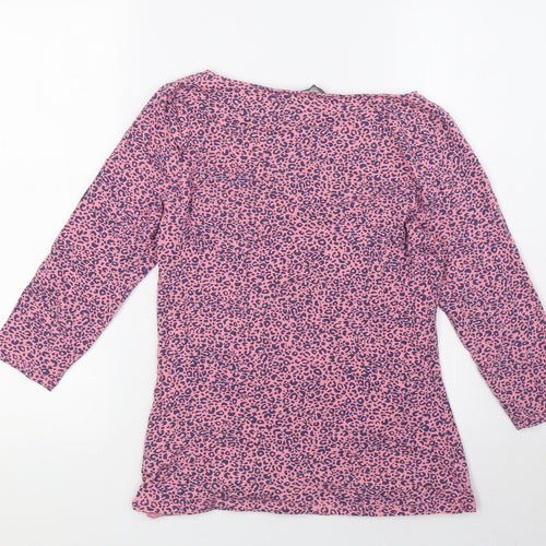 Marks and Spencer Womens Pink Animal Print Cotton Basic Blouse Size 12 Boat Neck