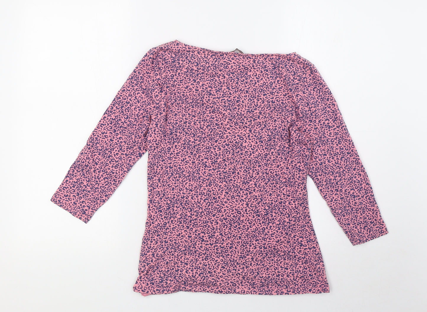 Marks and Spencer Womens Pink Animal Print Cotton Basic Blouse Size 12 Boat Neck