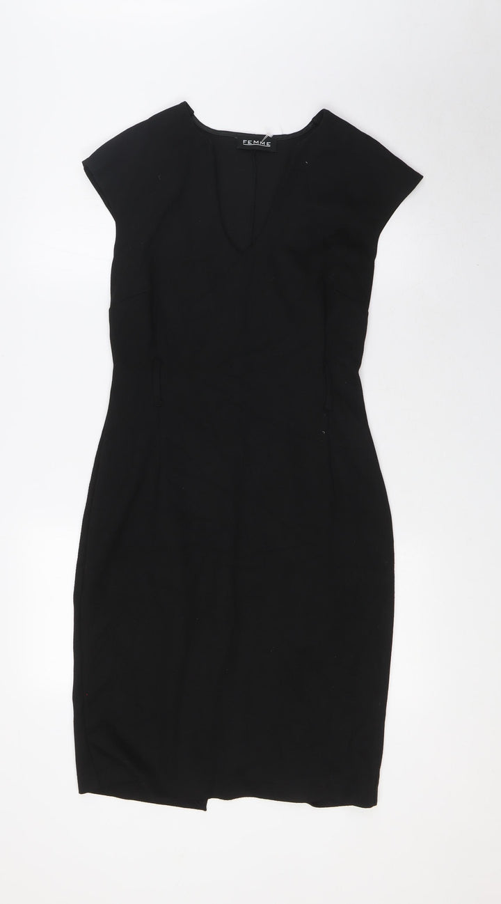 Femme Womens Black Polyester Pencil Dress Size 10 V-Neck