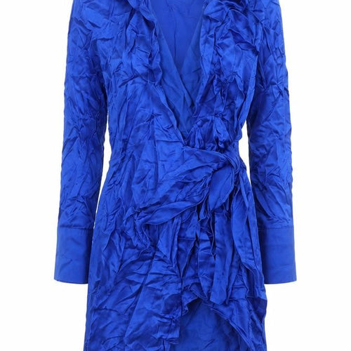 Zara Womens Blue Viscose Wrap Dress Size M V-Neck Tie - Collared