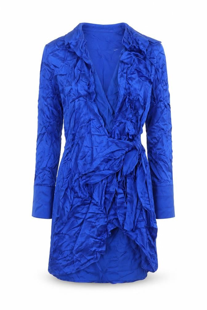 Zara Womens Blue Viscose Wrap Dress Size M V-Neck Tie - Collared