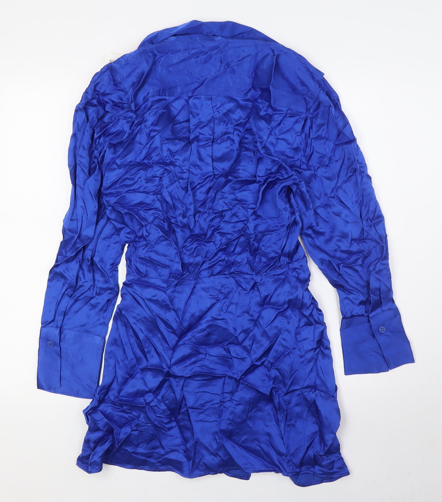Zara Womens Blue Viscose Wrap Dress Size M V-Neck Tie - Collared