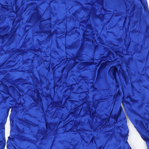 Zara Womens Blue Viscose Wrap Dress Size M V-Neck Tie - Collared