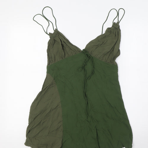 Zara Womens Green Viscose A-Line Size M V-Neck Zip