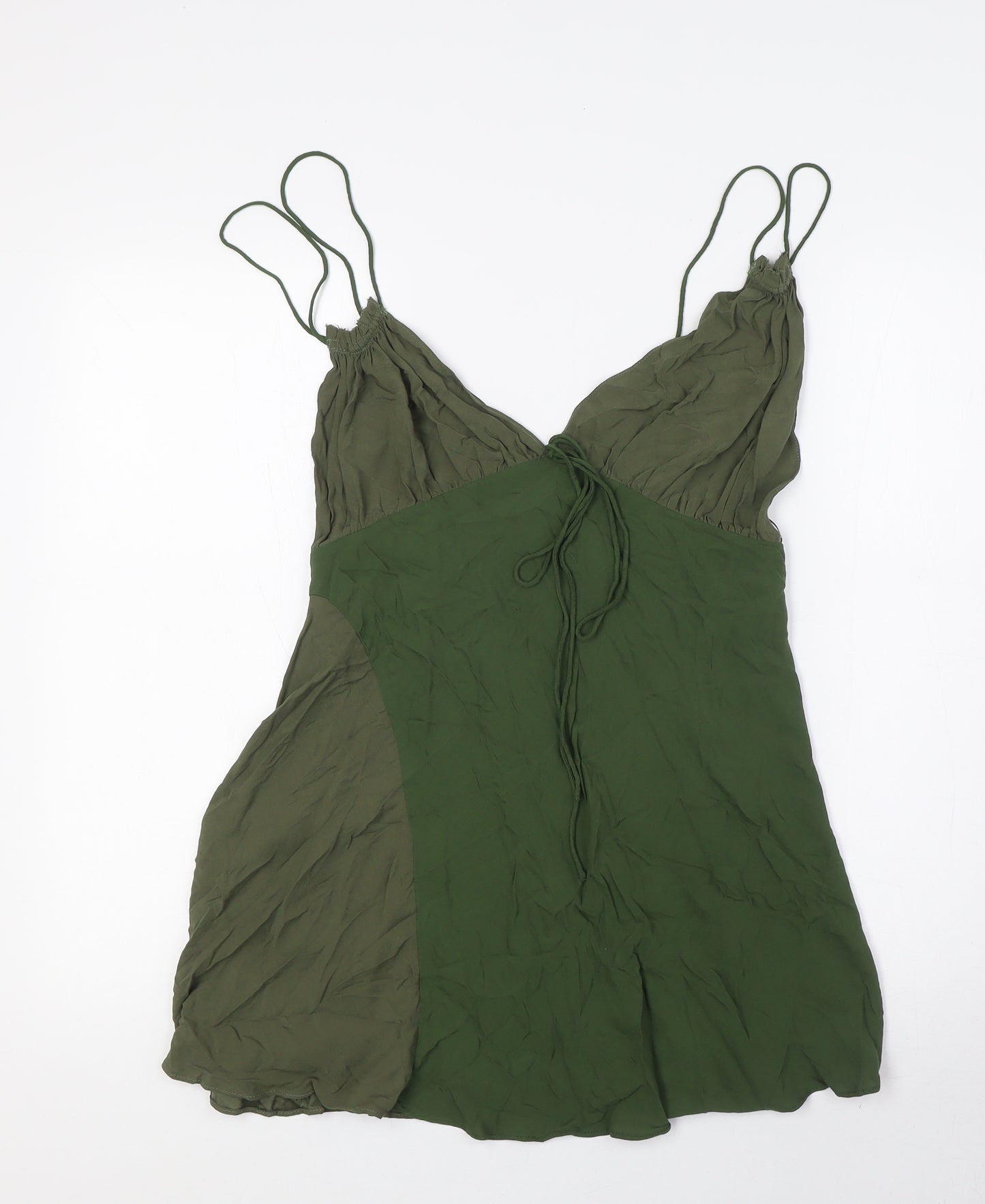 Zara Womens Green Viscose A-Line Size M V-Neck Zip