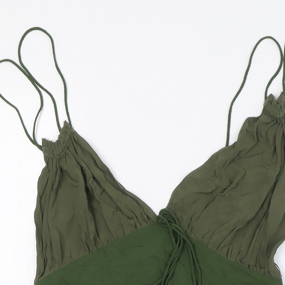 Zara Womens Green Viscose A-Line Size M V-Neck Zip