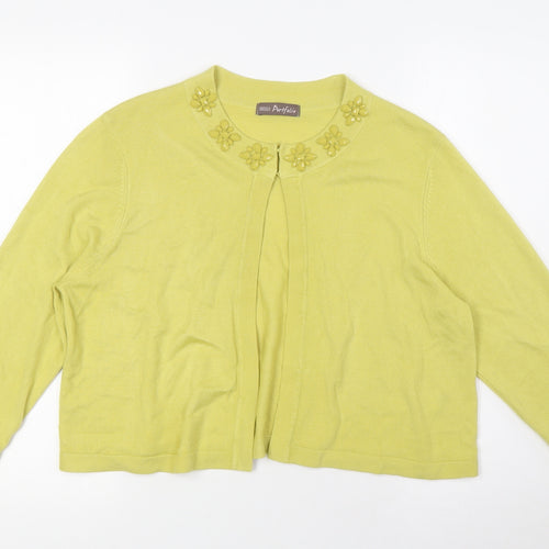Marks and Spencer Womens Green Round Neck Acrylic Cardigan Jumper Size 18 - Hook Closing, Beaded