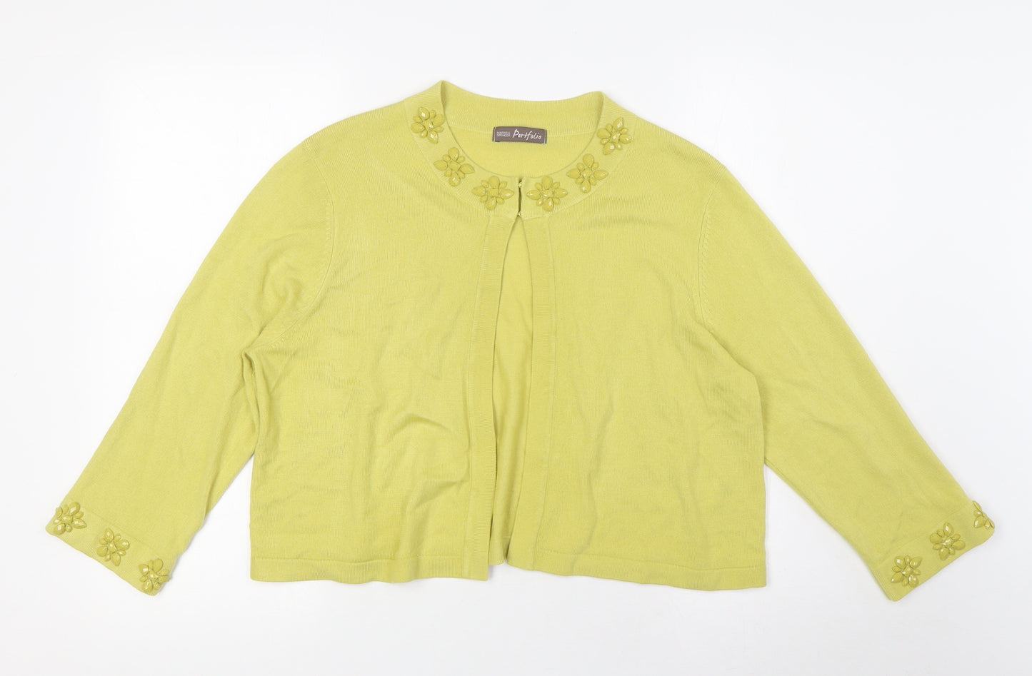 Marks and Spencer Womens Green Round Neck Acrylic Cardigan Jumper Size 18 - Hook Closing, Beaded