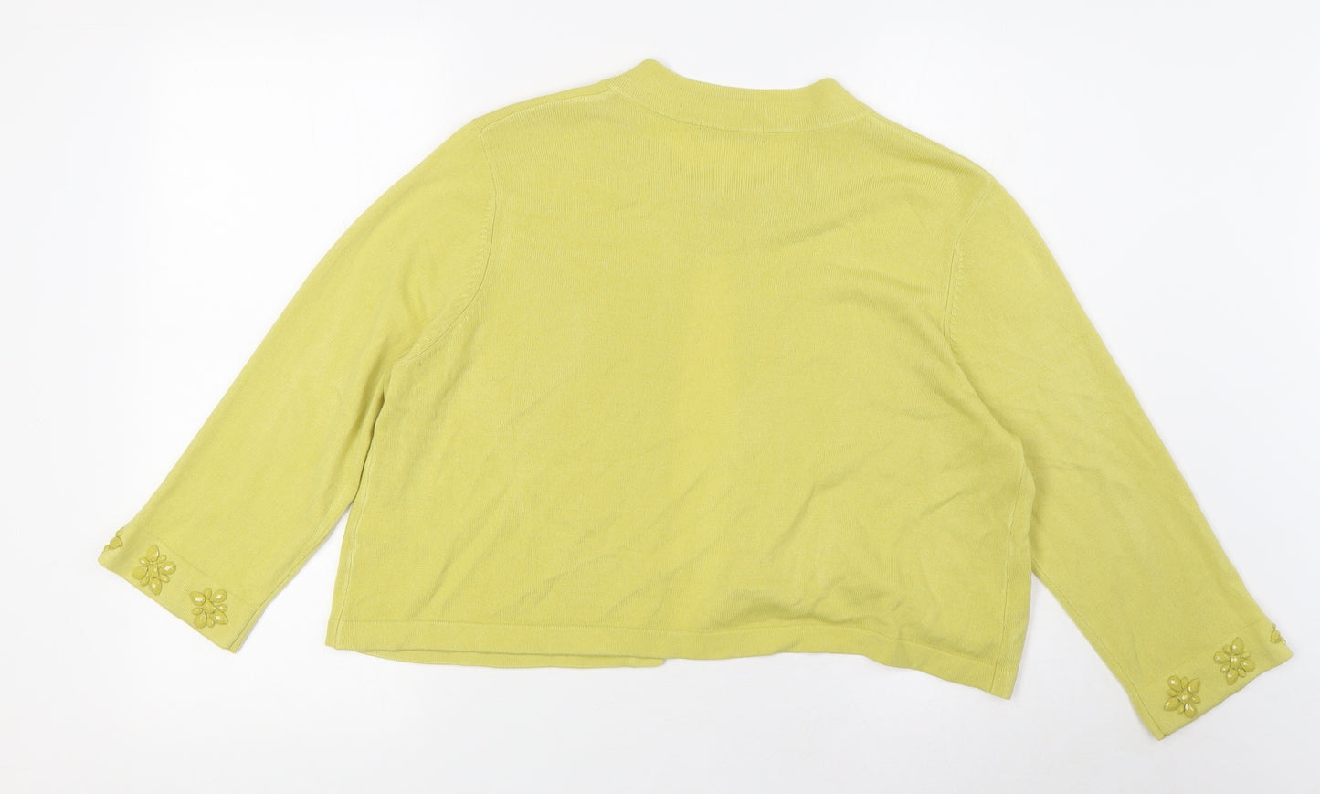 Marks and Spencer Womens Green Round Neck Acrylic Cardigan Jumper Size 18 - Hook Closing, Beaded