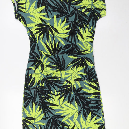 Principles Womens Green Viscose A-Line Size 12 Round Neck - Leaf Print